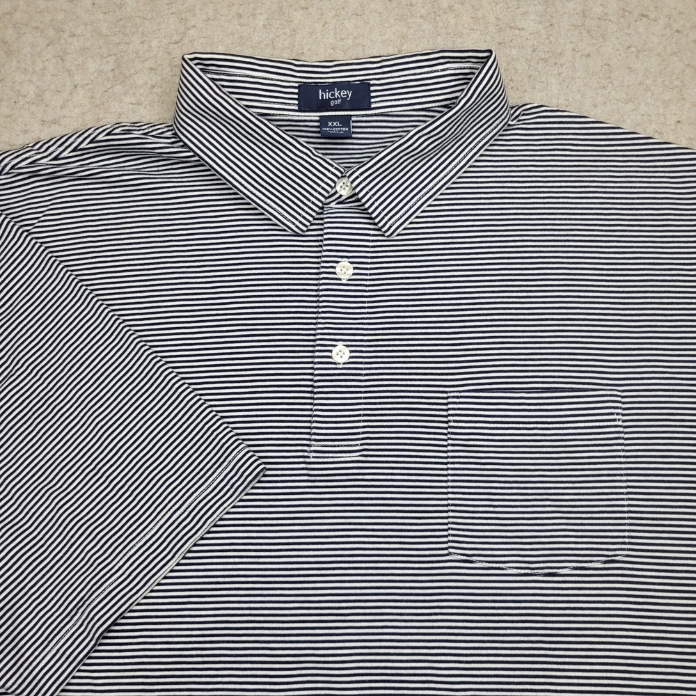 Hickey Golf Polo Shirt Mens 2XL Blue‎ Striped Short Sleeve Soft Pocket